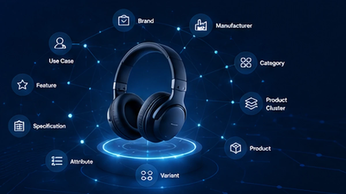 Product knowledge graph connecting a product with brand, category, attributes, specifications, variants and AI use cases